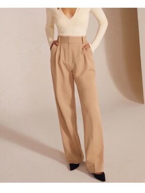 NWT Favorite Daughter Beige Pleated Wide Leg The Favorite Pants Sz. 12